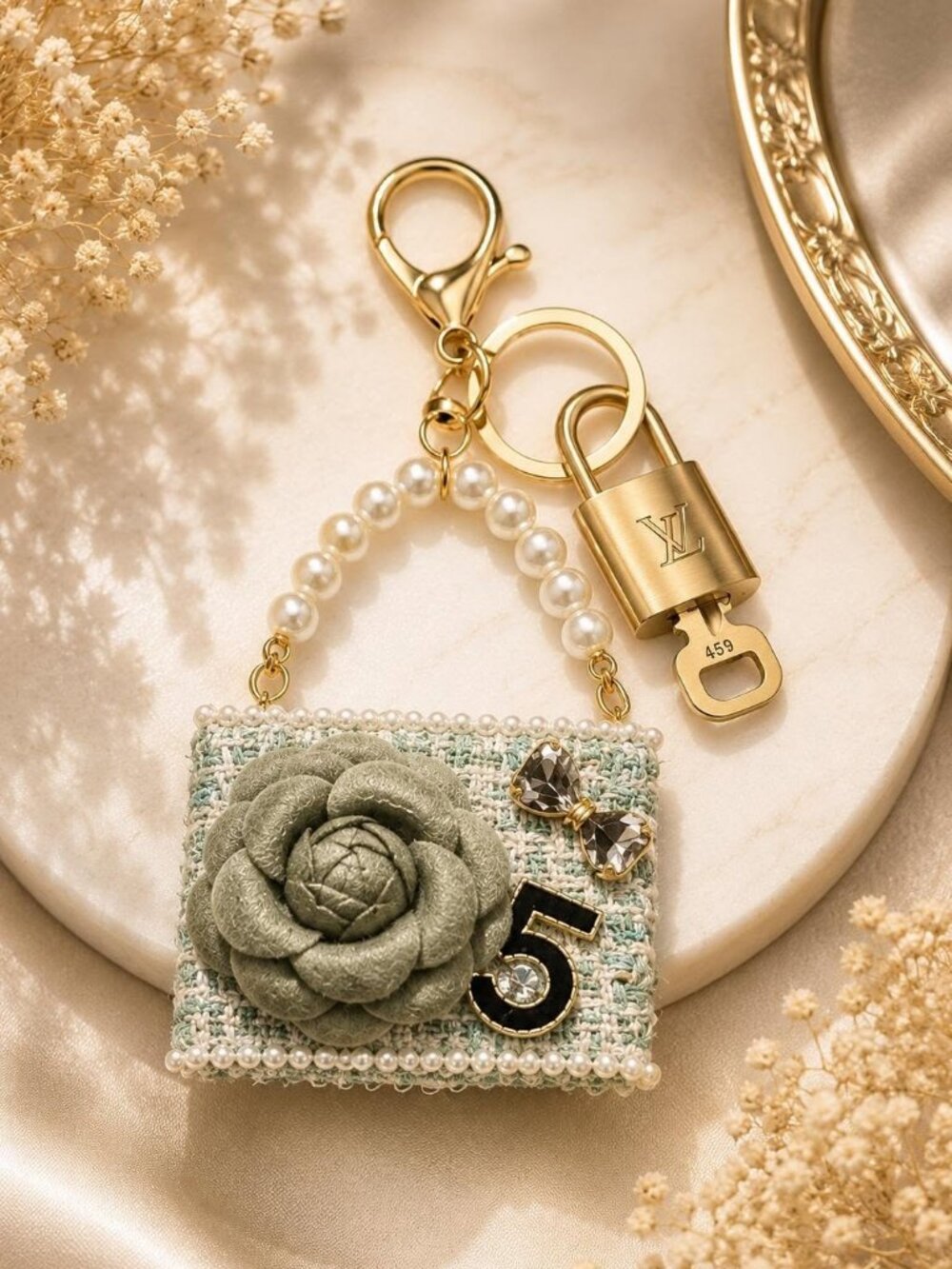 Authentic Louis Vuitton Padlock & Key Gold ✨Unbranded Bag Charm Keychain